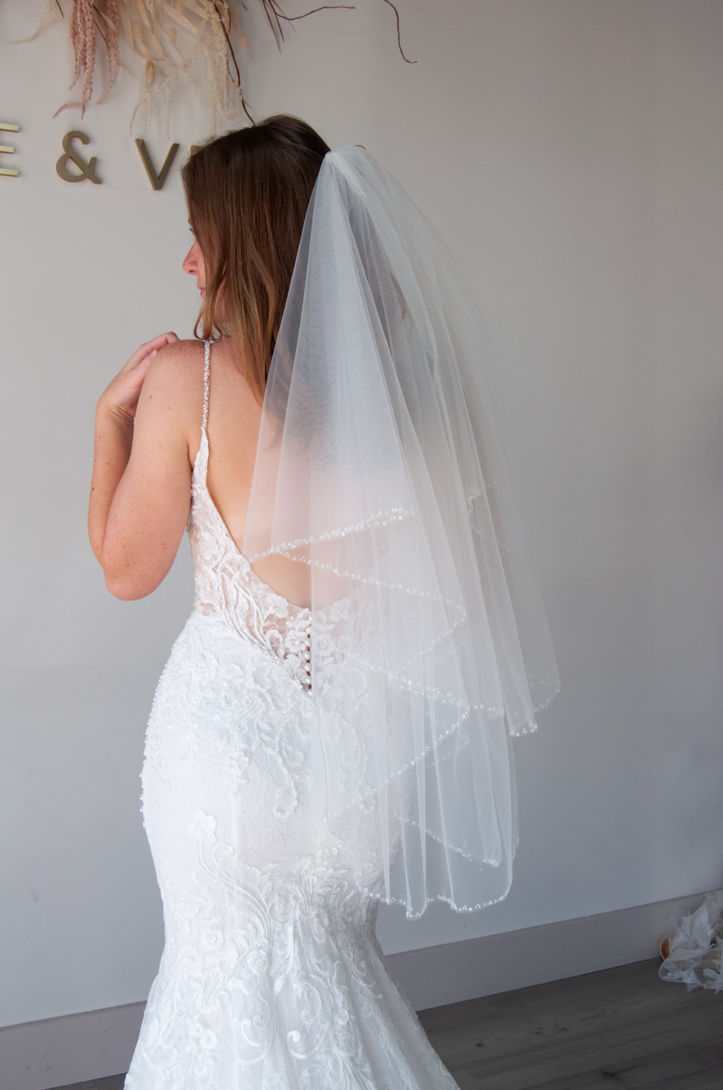 Two Tiered Crystal Fingertip Edge Veil