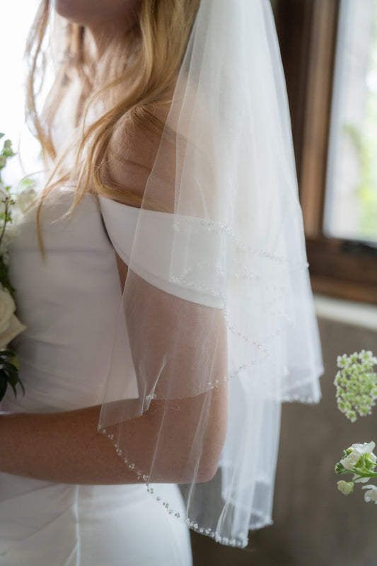 Two Tiered Crystal Edge Veil